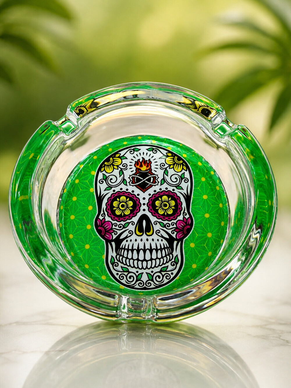 Ashtray Heavy Glass 3.25" Round - Sugar Skull